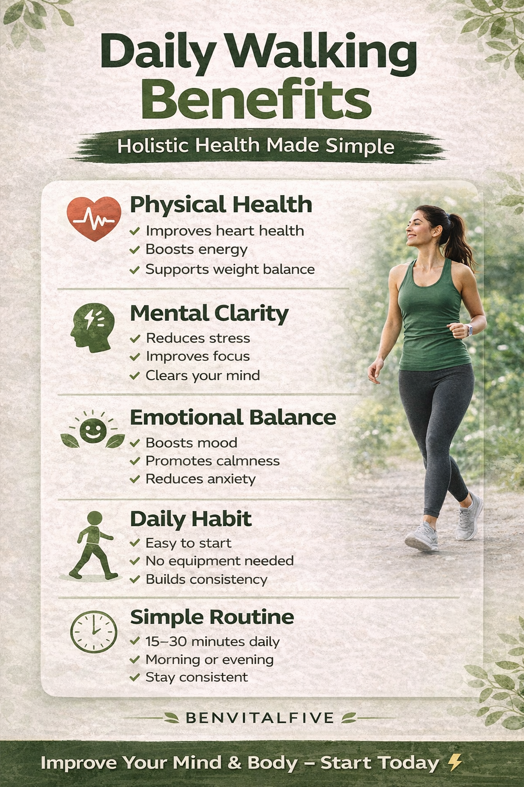 Daily walking benefits for holistic health